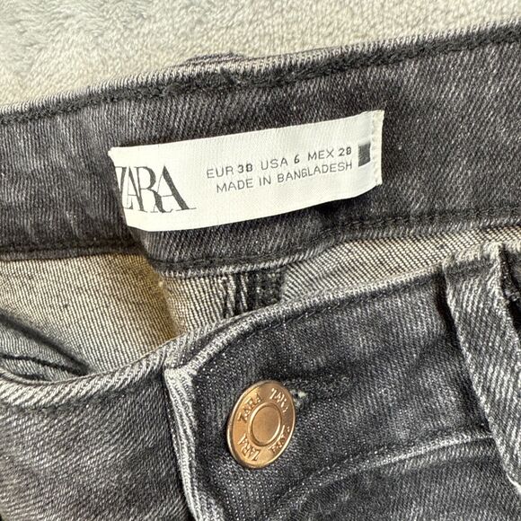 Zara Women’s Size 6 Gray Black Straight Leg Jeans Raw Hem 99% Cotton - Picture 5 of 7